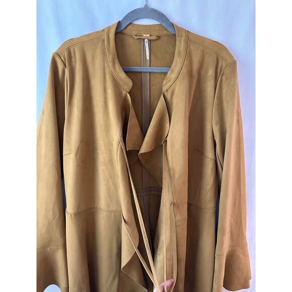 Free People Faux Suede Meadow Jacket Boho Bell Sleeves Carmel Brown Medium - Picture 5 of 12